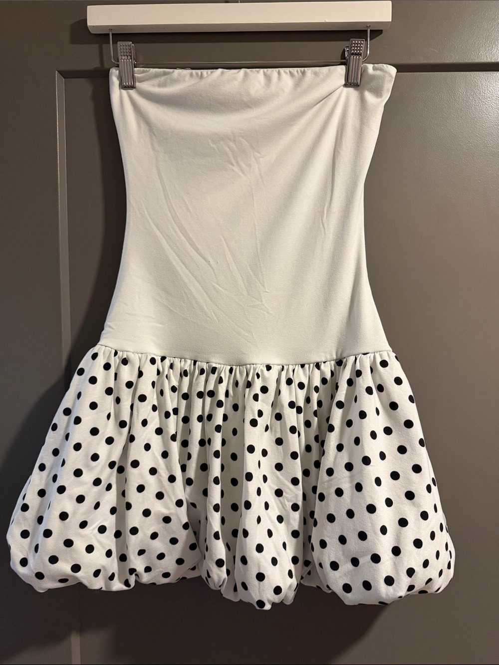 Strapless White Polka Dot Bubble Dress
